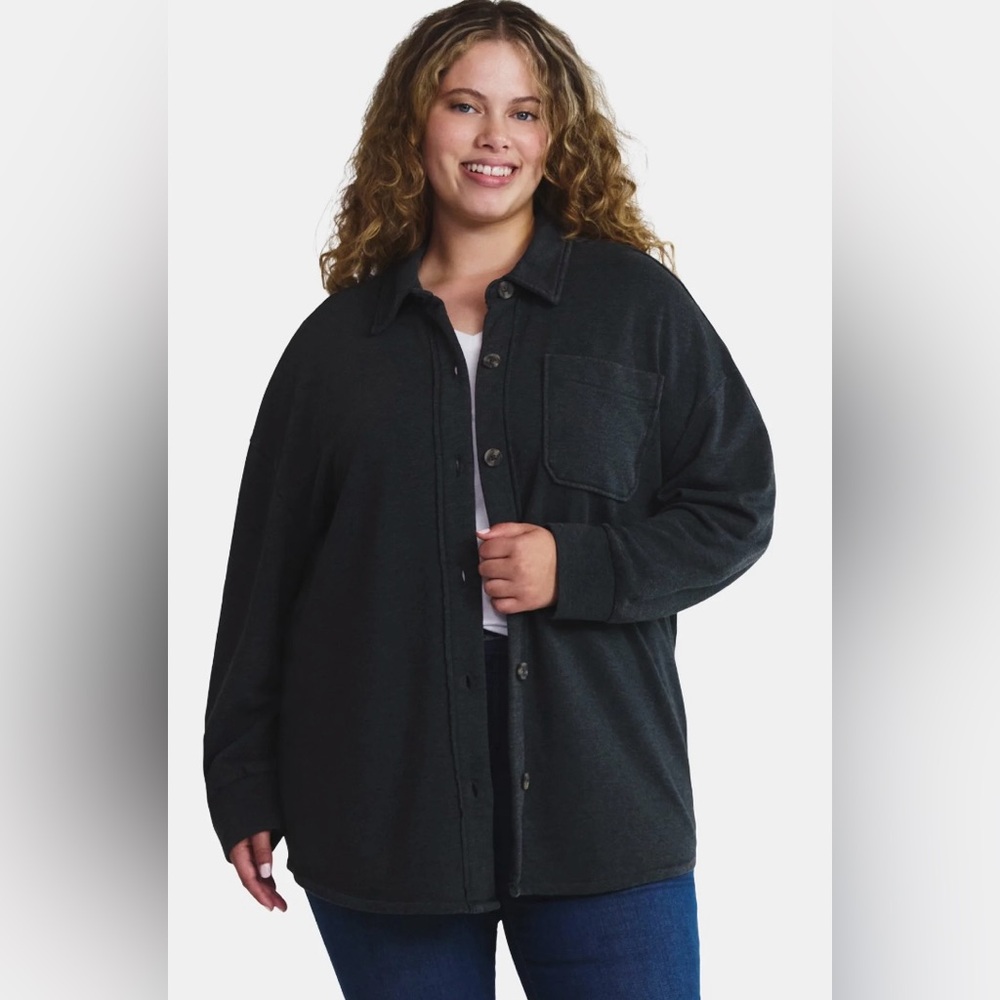 NWT Terra & Sky Plus-Size Black Button-Front Shacket Jacket